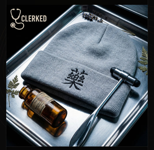 Medicine 藥 Embroidered Knit Beanie  Traditional Chinese Medicine Design