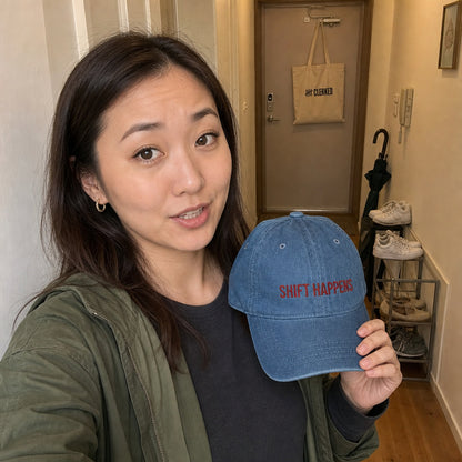 Shift Happens Embroidered Denim Hat - After the Bleep Goes Off