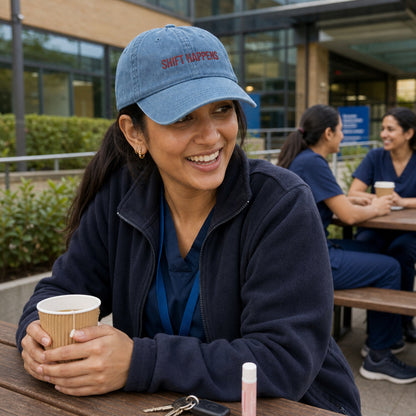 Shift Happens Embroidered Denim Hat - After the Bleep Goes Off
