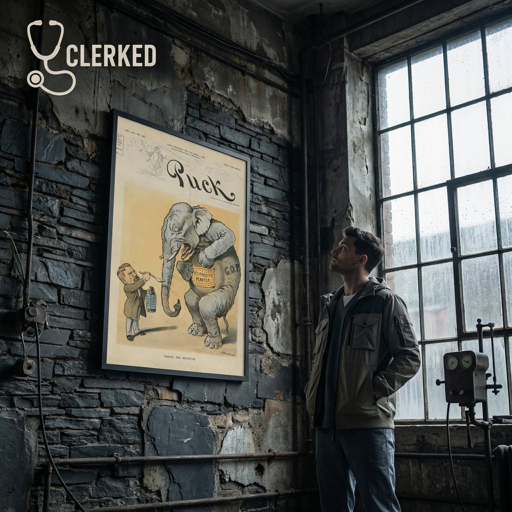 Taking his medicine elephant Cartoon fine art print