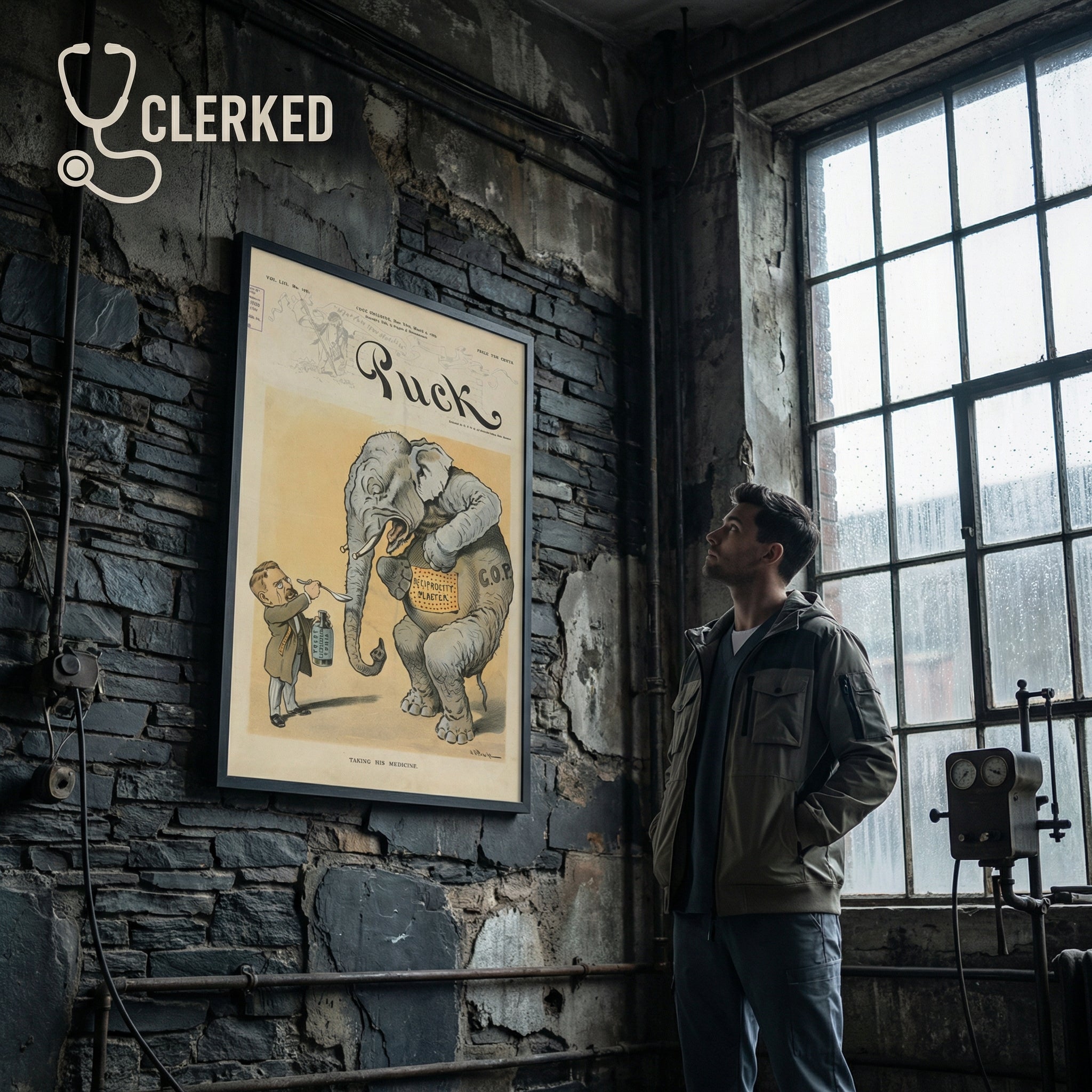 Taking his medicine elephant Cartoon fine art print