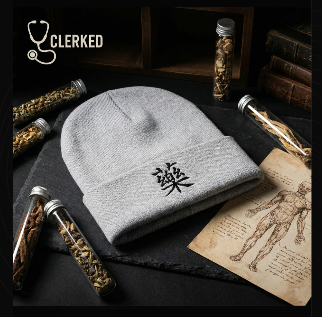 Medicine 藥 Embroidered Knit Beanie  Traditional Chinese Medicine Design