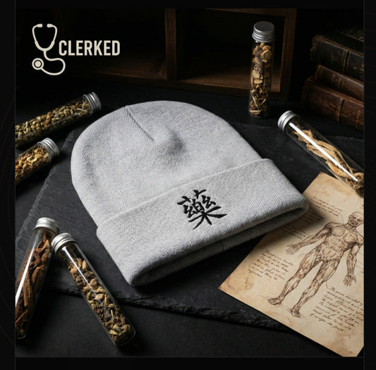 Medicine 藥 Embroidered Knit Beanie  Traditional Chinese Medicine Design