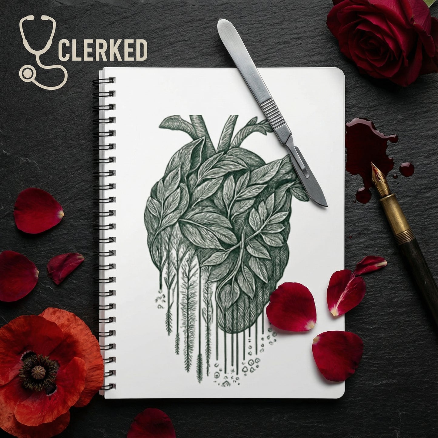 Botanical Heart Spiral Notebook A5 floral anatomy journal