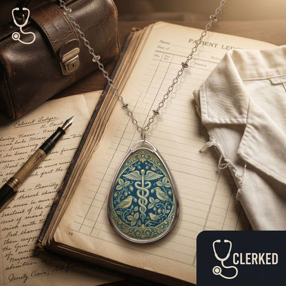 Oval Pendant Necklace Vintage Caduceus