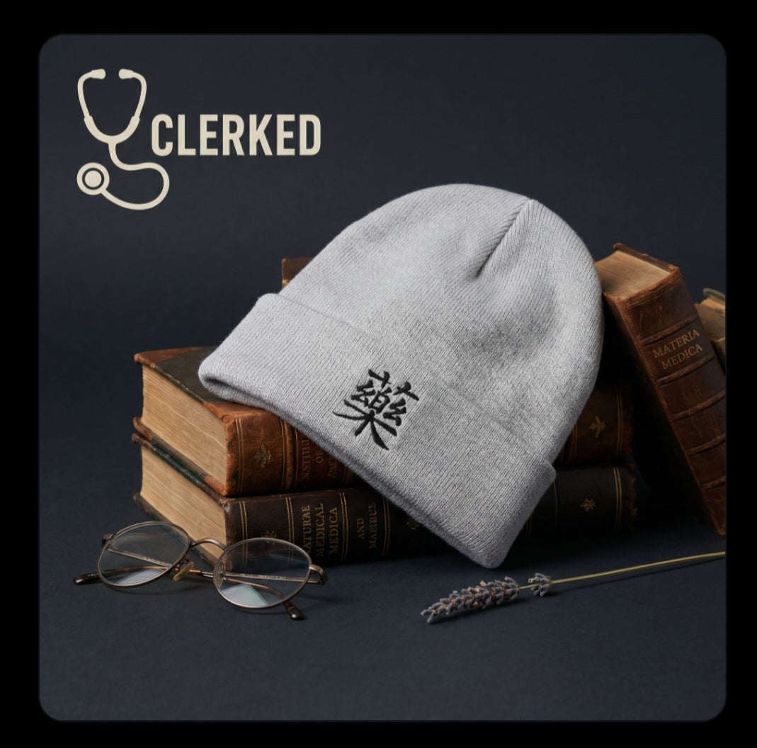 Medicine 藥 Embroidered Knit Beanie  Traditional Chinese Medicine Design