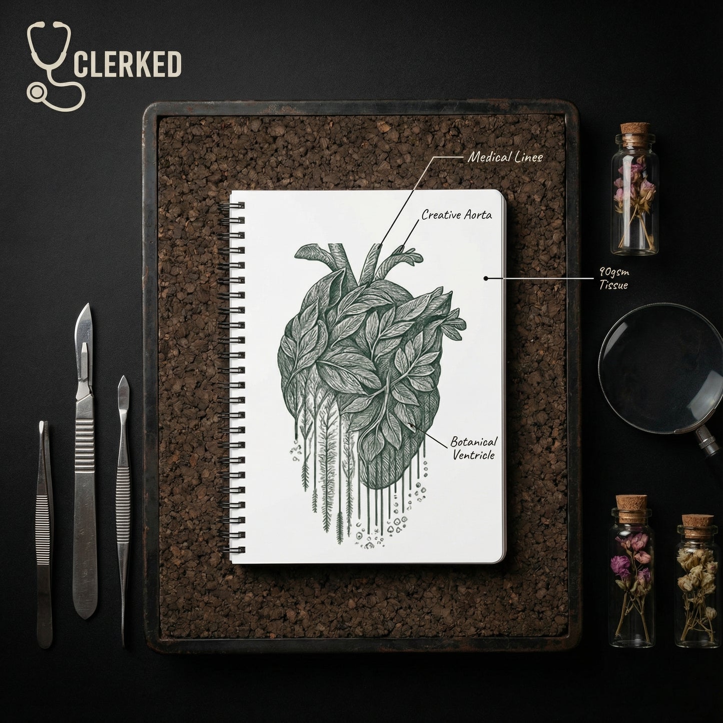 Botanical Heart Spiral Notebook professional healthcare student notebook