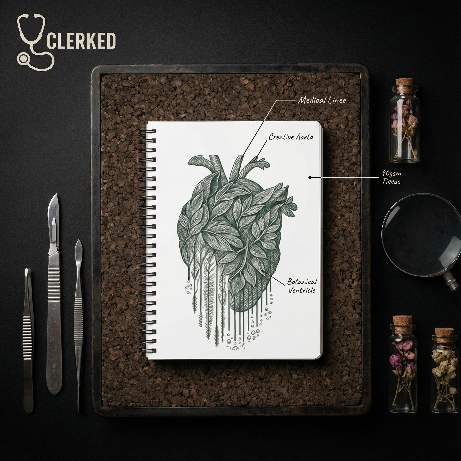Botanical Heart Spiral Notebook professional healthcare student notebook