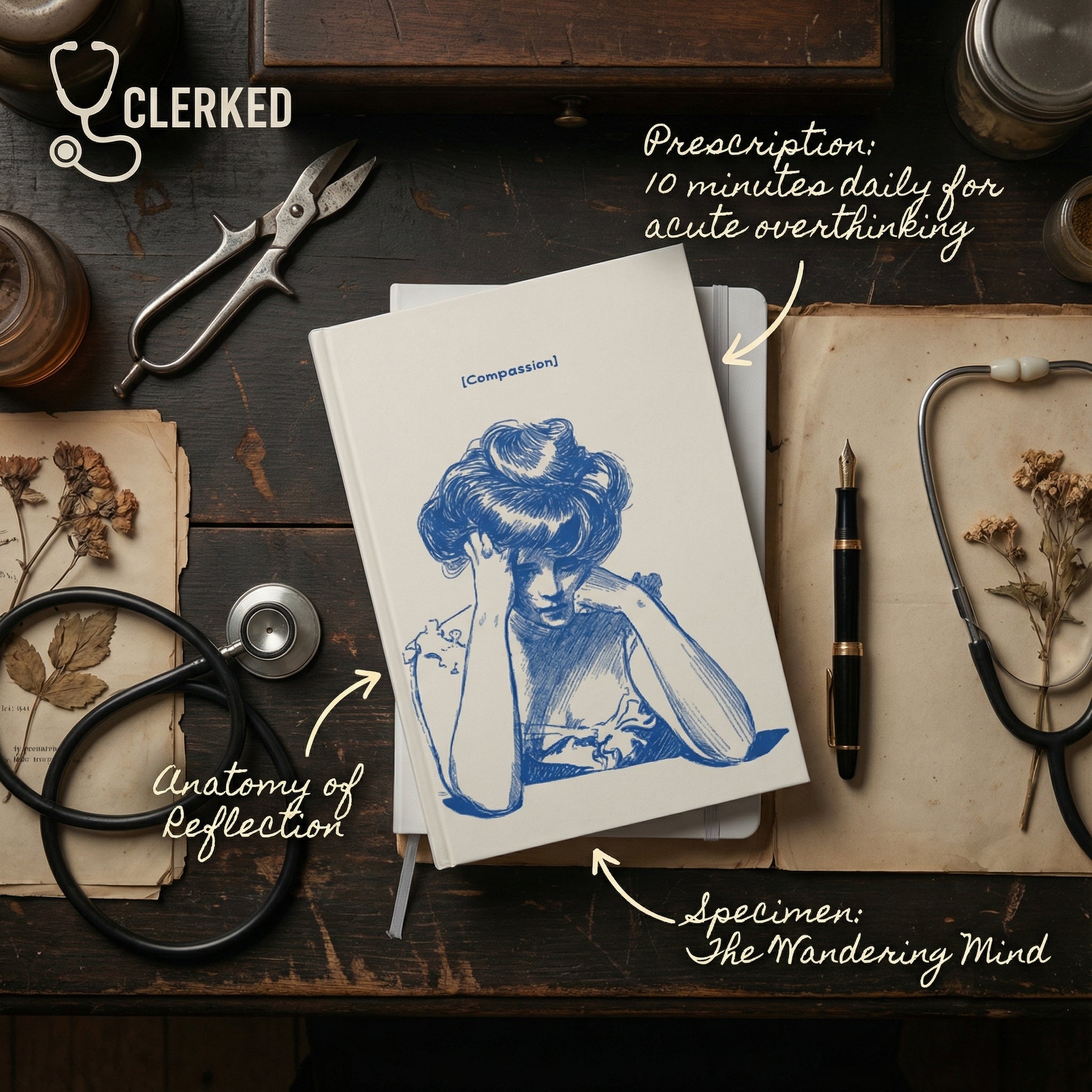 Blue Vintage Sketch Compassion Notebook reflection writing