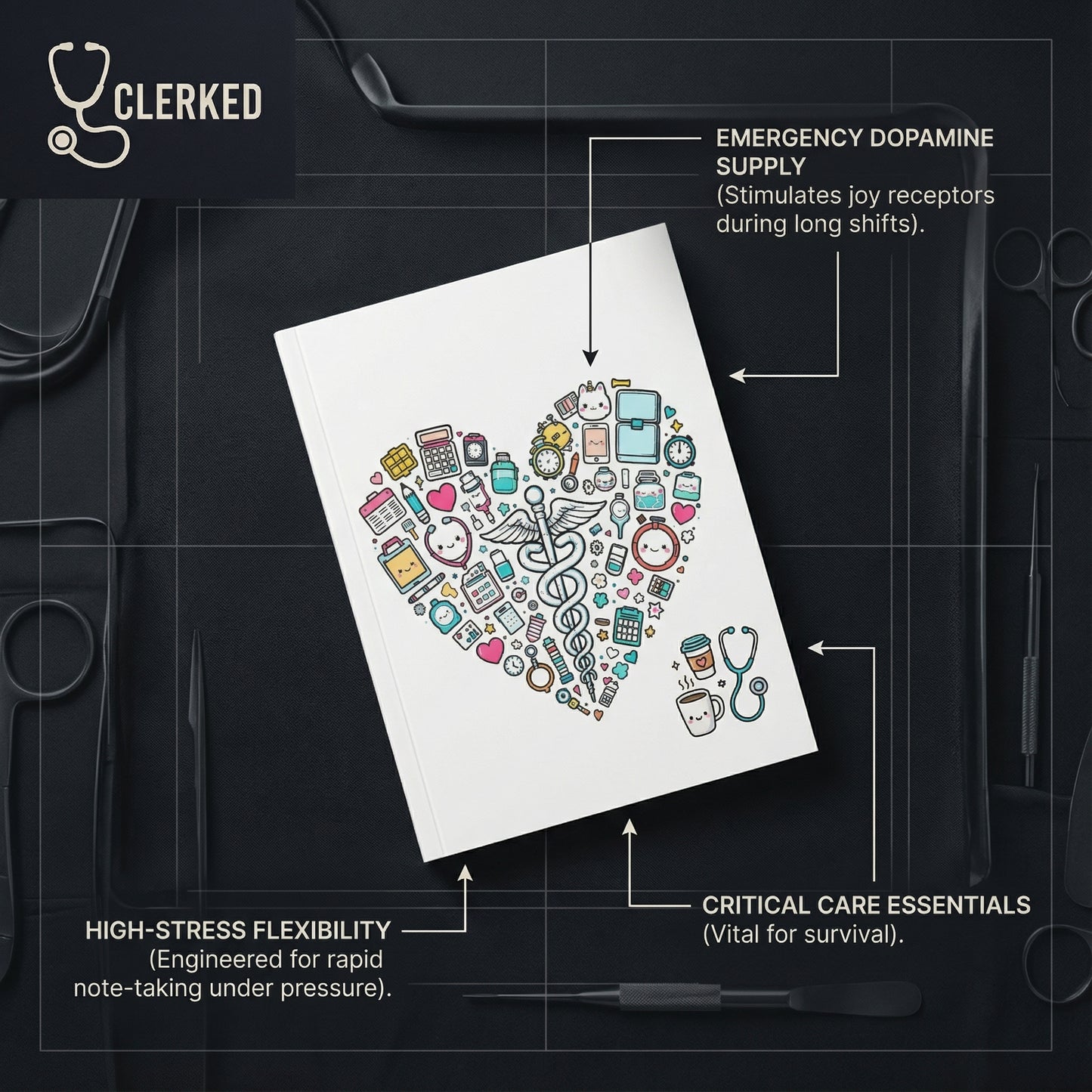 Heart Happy Caduceus Notebook cute medical icon journal