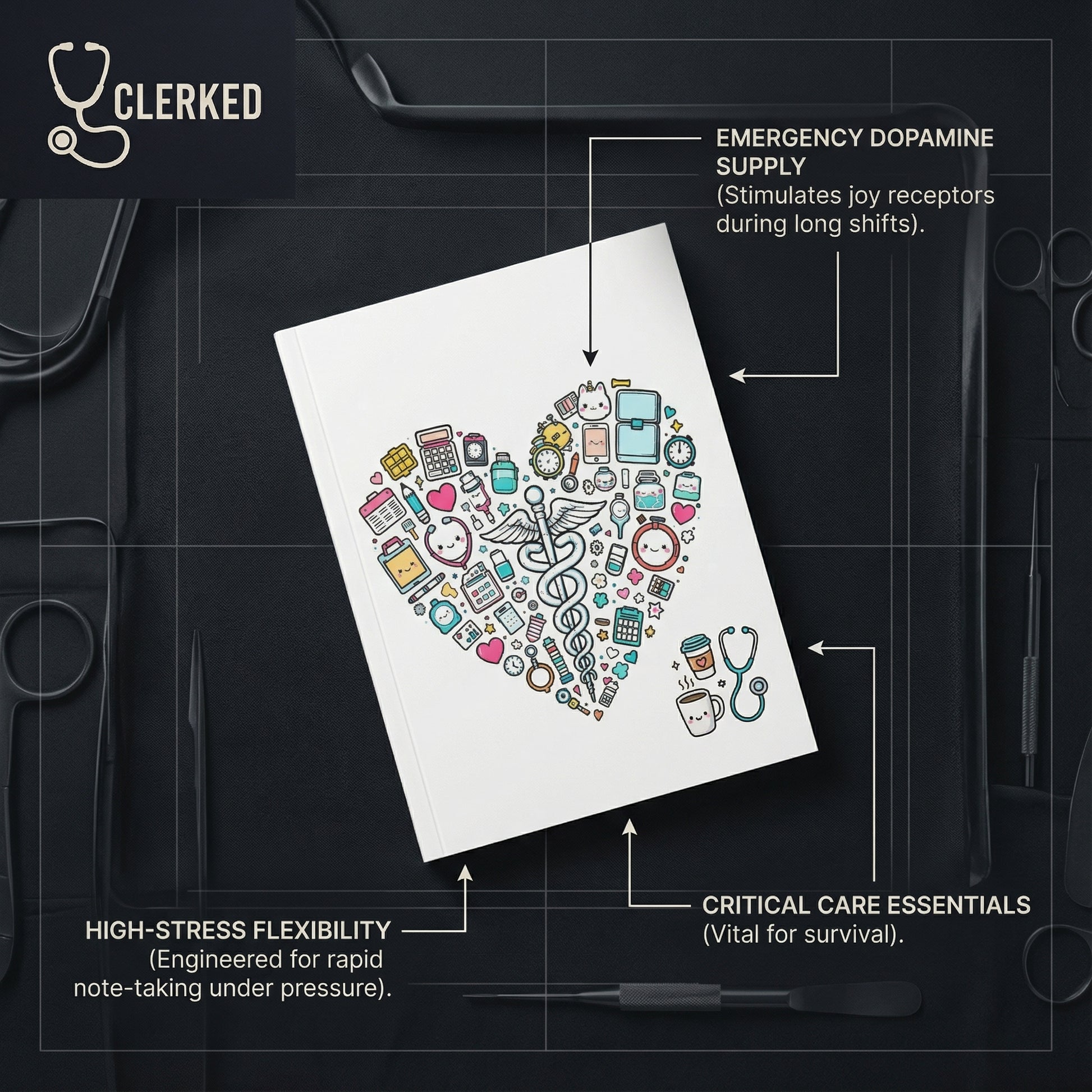 Heart Happy Caduceus Notebook cute medical icon journal